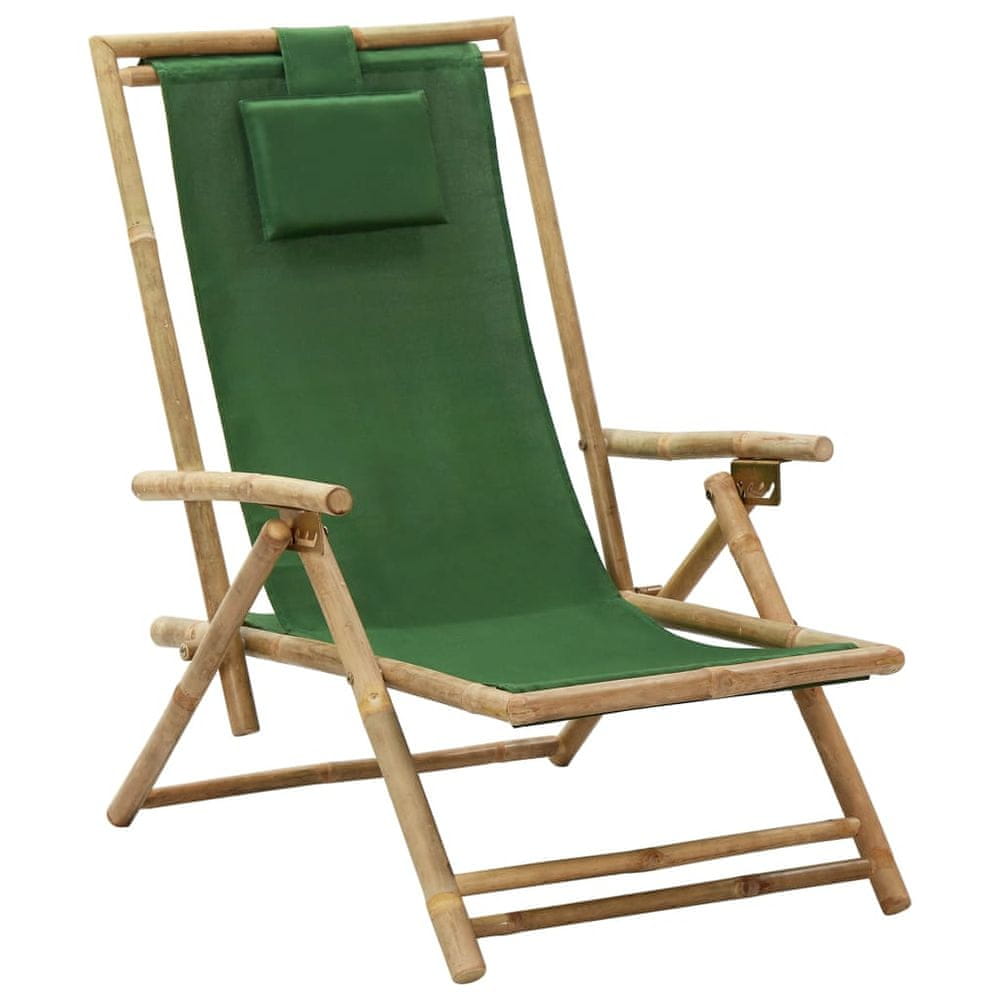 Vidaxl Sklápacie relaxačné kreslo zelené bambus a látka